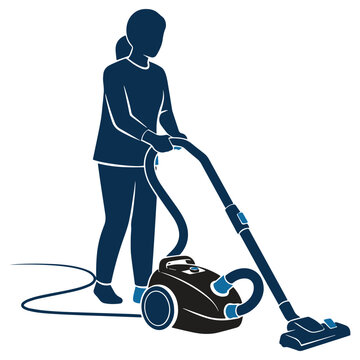 professional woman vacuuming floor at home for clean lifestyle and household chores concept