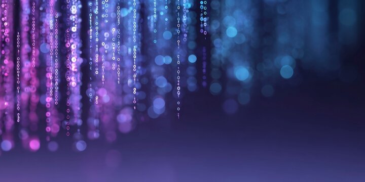 cyan and magenta data rain, binary code background, dark blue gradient