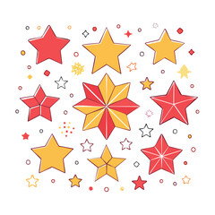 Obraz premium Collection of red and yellow stars with confetti on white background
