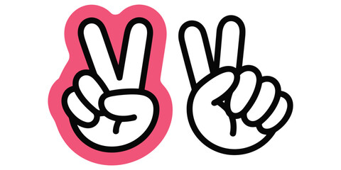 Two hands showing peace sign vector icon linear illustration symbol of victory and hope isolated © MdOmar