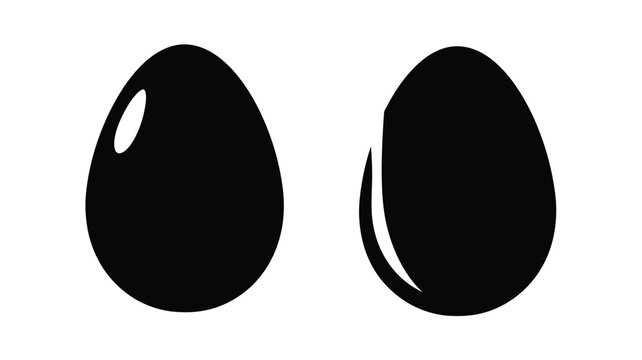 Two egg silhouettes with varying cracks black and white silhouette
