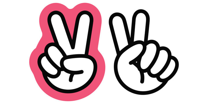 Two hands showing peace sign vector icon linear illustration symbol of victory and hope isolated