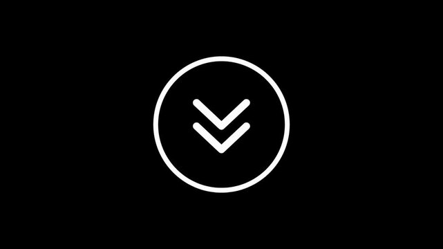 Minimalist animation of three white downward arrows inside ovals appearing sequentially on a black background symbolizing download direction or selection ideal for ui elements