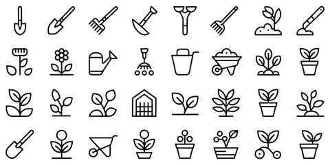 Horticulture and garden equipment vector icons collection linear style for farming and planting © MdOmar