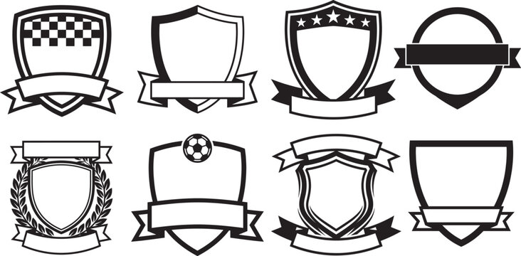Collection of modern crest emblems and shield badges with ribbons for sports teams and logos vector.