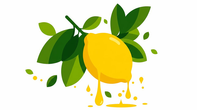 Fresh Lemon Juice Splash with Green Leaves