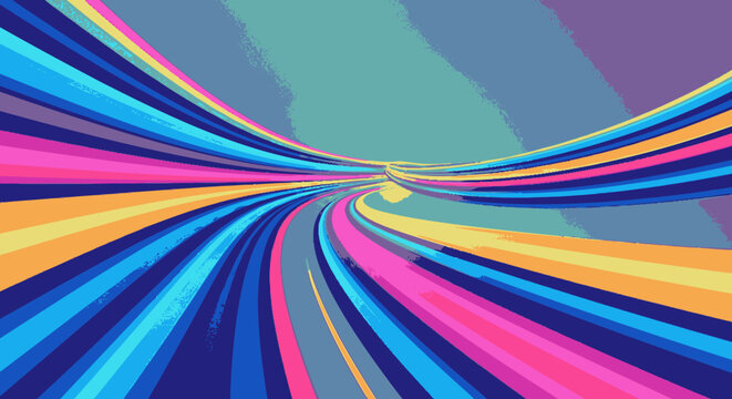 Flat vector illustration of vibrant multi-colored horizontal stripes f