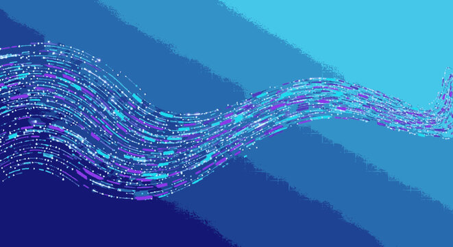 Futuristic abstract data stream wave illustration with glowing blue an