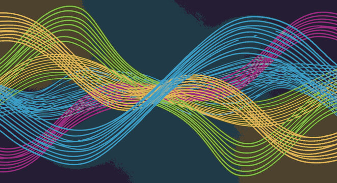 Multi-colored abstract flowing wave pattern with textured lines in yel