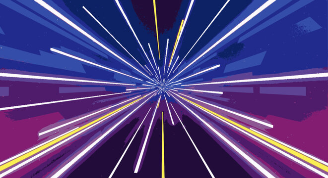 Flat vector abstract illustration of a dynamic futuristic hyperspace t