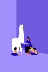 Obraz premium Llama Reading Therapy Session in a Cozy Library Corner