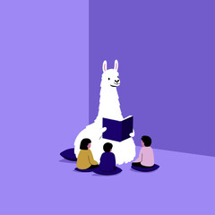 Obraz premium Llama Reading Therapy Session in a Cozy Library Corner