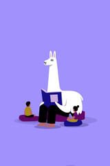 Obraz premium Llama Reading Therapy Session in a Cozy Library Corner