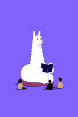 Obraz premium Llama Reading Therapy Session in a Cozy Library Corner