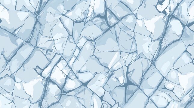 Cracked ice texture seamless vector pattern in shades of blue and white