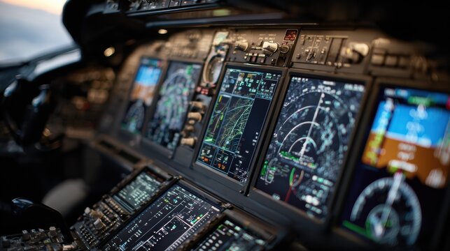 Flight control action within an airplane cockpit aviation environment technology perspective flight safety concept