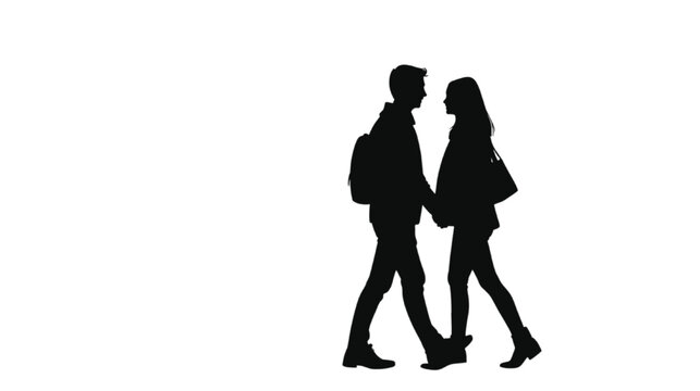 Students walking together while holding bags creates a distinct black silhouette against a white background to represent academic life and the journey of friendship during school.