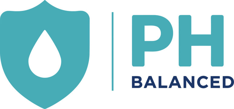 PH Balanced Icon with Water Drop and Shield on White Background