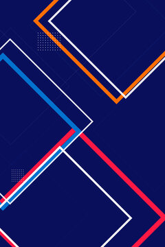 Crossing abstract frame lines in orange, teal, white, and red form a retro geometric design on dark navy, with a cool modern vibe and texture.