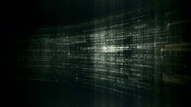 Futuristic data network visualization with glowing digital streams, big data analytics interface, cyber technology background and communication system in curved virtual display