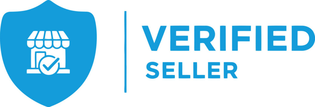 Verified Seller Badge with Blue Shield and Check Mark Icon