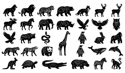 Large Wildlife Animal Silhouette Collection Set with Various Animal Species Icons © Keyapayal