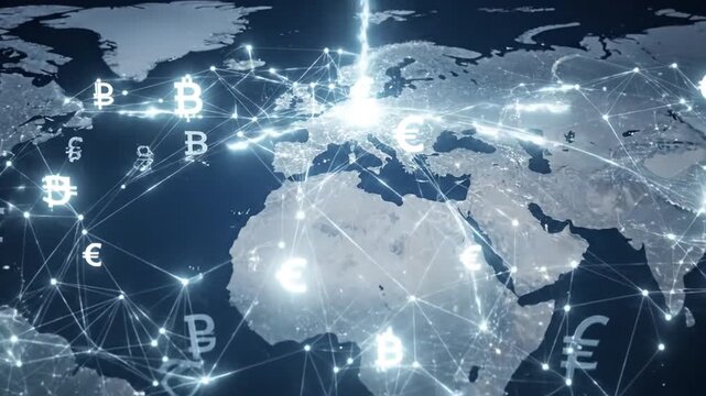 Global Cryptocurrency Network - Visualizing Digital Currency Transactions Worldwide.
