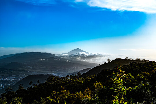 Teide peak silhouette among clouds in Tenerife