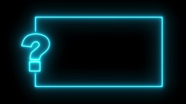 Question mark neon sign light on black background. Quiz trivia game competition. blue neon question mark frame for quizzes and FAQs. Game announcement