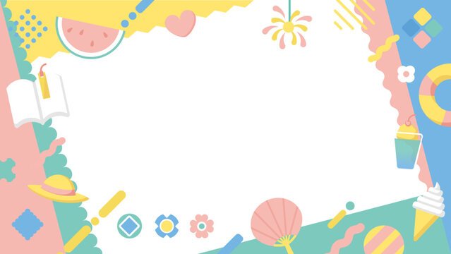 夏のモチーフをあしらったお洒落でポップなフレーム背景