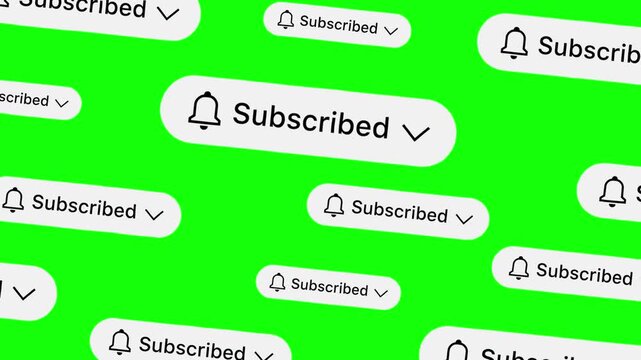 Subscribed Button Pattern Looped Animation with Bell Icon on Green Screen Chroma Key
