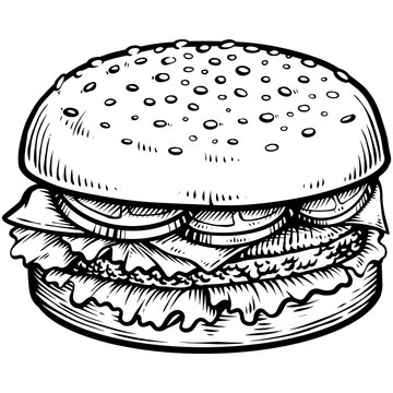 Hand Drawn Hamburger Sketch Vector Black and White Line Art