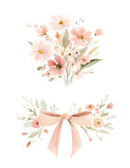 Obraz premium Cute vector floral bouquets in watercolor style, sweet botanical clipart for book illustration greeting cards scrapbooking stickers nursery decor