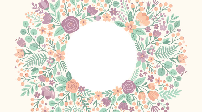 Elegant pastel floral wreath illustration perfect for spring invitations, wedding stationery, greeting cards, or decorative design elements, offering a beautiful natural frame for your message