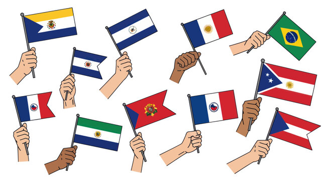 hands holding flags of south and central america countries