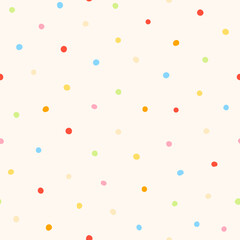 Vector pattern with colorful confetti on beige background. Seamless polka dot texture for birthday wrapping paper or textile © Katerina Koniukhova