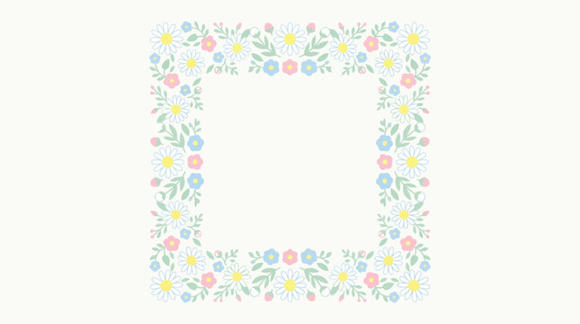 Charming Square Floral Frame with Delicate Daisies and Bluebells, Ideal for Spring and Easter Designs