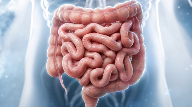 Detailed 3D Medical Illustration of Human Small Intestine Structure