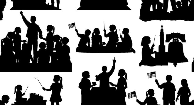 Silhouettes of People Protesting and Celebrating Together Outdoors.