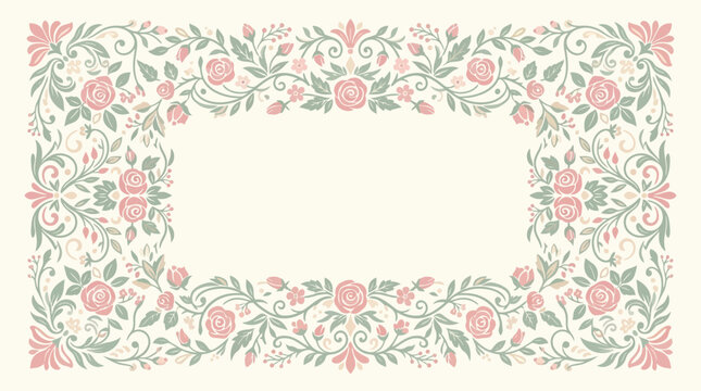 Elegant Floral Border Frame with Roses and Leaves for Decorative Purposes