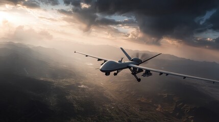 Fototapeta premium Drone surveillance operations in remote areas aerial photography dramatic skies high-altitude views technology impact