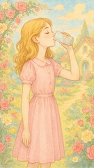 Naklejka premium Dreamy pastel garden