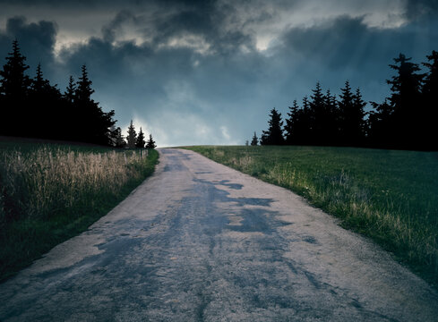 scary night landscape with starry sky