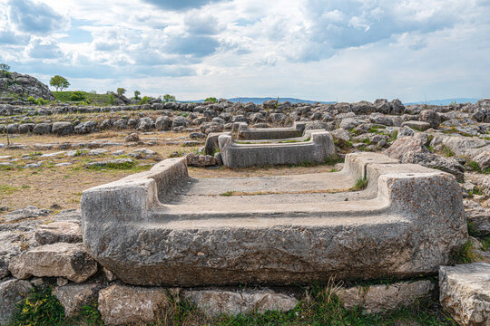 Scenic views of the archaeological remains and monumental stone walls of Hattuşa (Hattusha),  located in Boğazkale, &Ccedil;orum, this sprawling site was the fortified capital city of the Hittite Empire duri