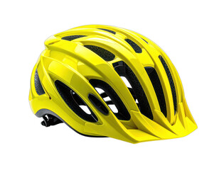 Fototapeta premium A bright yellow bicycle helmet with vents and a visor.