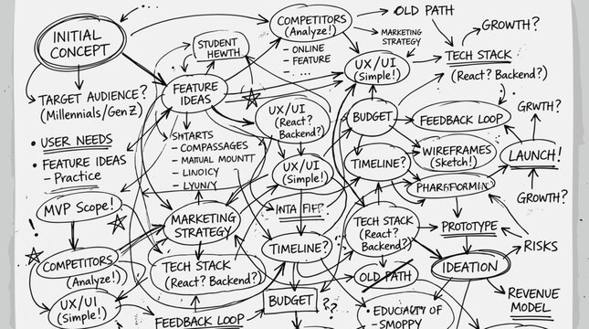 Hand drawn vector illustration of complex business planning mind map