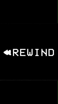 Rewind Text Animation, Pixel Rewind Icon, Retro Video Rewind, Red Glitch Text Effect, Black Background Overlay, VHS Rewind Graphic