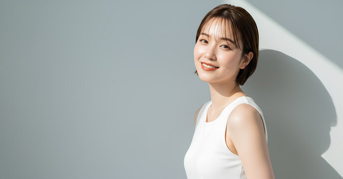ショートヘアの日本人女性のナチュラルなビューティーポートレート