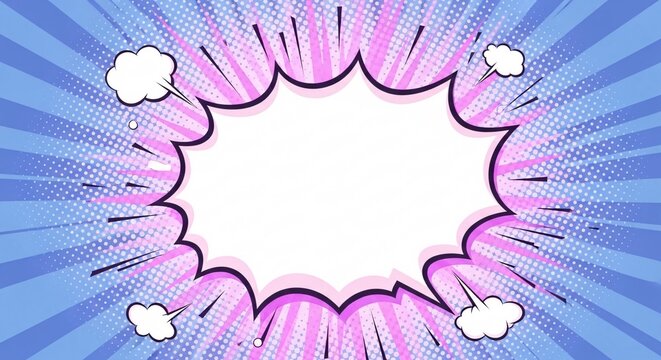 Vibrant comic book style explosion background with burst effects and cloud accents perfect for comic strips and pop art projects