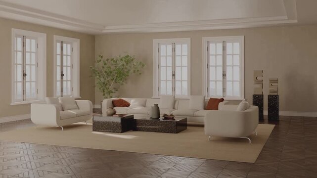 3d video rendering footage contemporary interior modern design. Stylish interior house movie clip